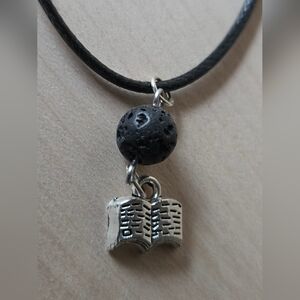 Silvertone Book Pendant Aromatherapy Necklace